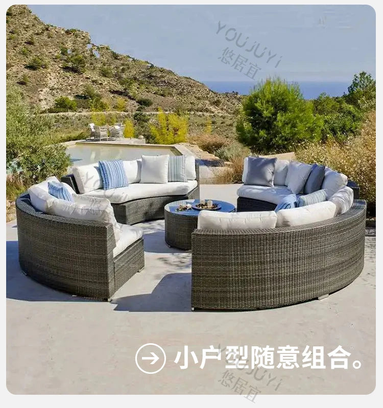Outdoor sofa combination garden terrace leisure rattan circular courtyard outdoor open-air rattan chair sun room rattan sofa