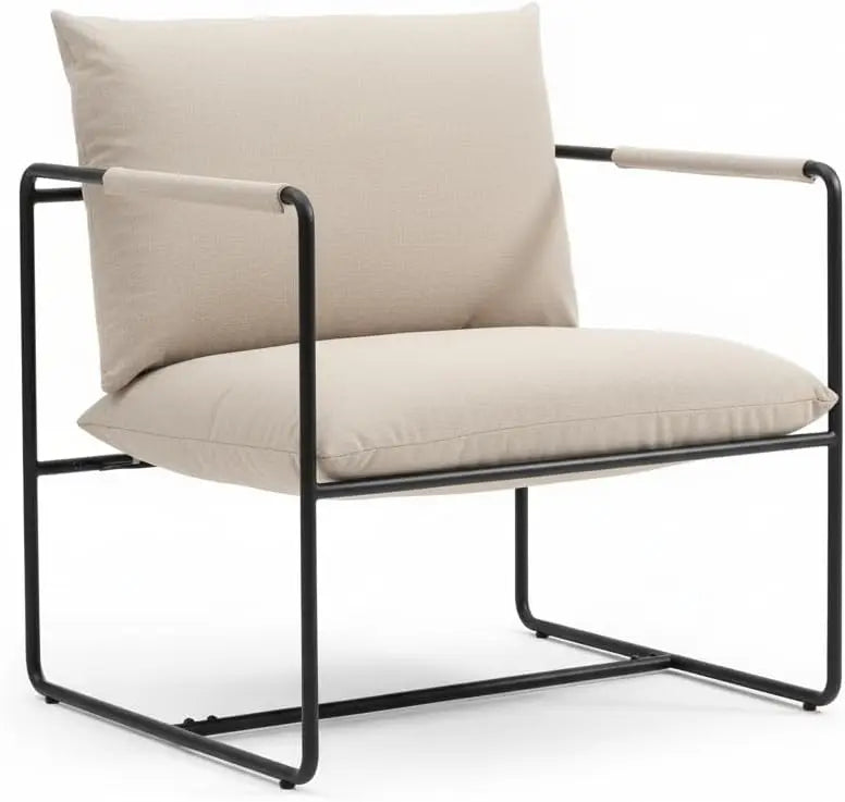 Modern Mid-Century Accent Chair, Upholstered Lounge Armchair with Metal Base & Removable Cushion for Living Room Bedroom Grey