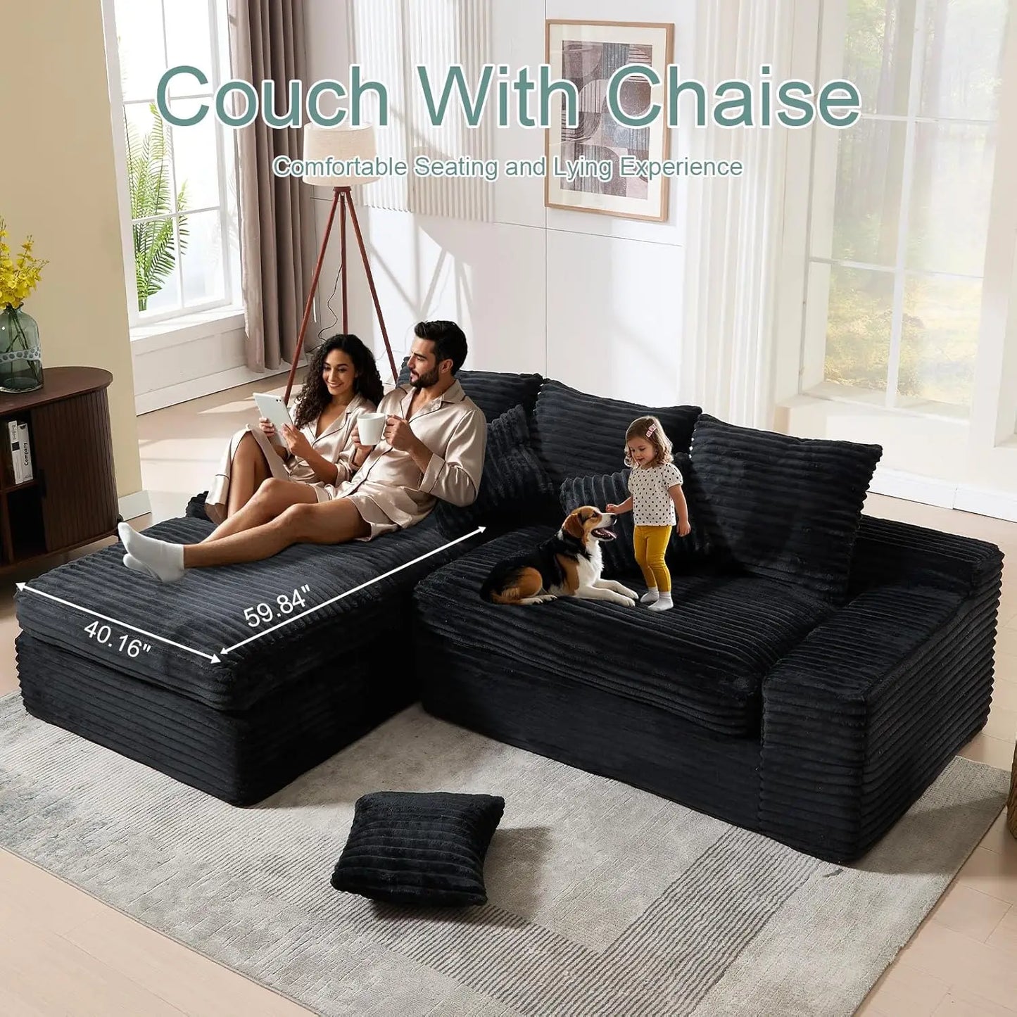 Modern Cloud Sectional Couch With L-Shape Chaise, Modular Boneless Sofa With Deep Seat, Comfy Plush Upholstered Couches