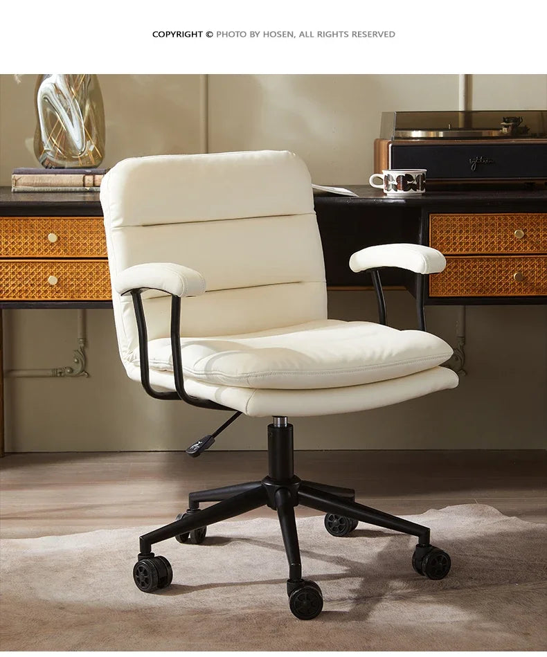N Nordic Simple Leather Office Chair Home Comfortable Computer Swivel Chair Mid-Ancient Retro Iron Art Armchair