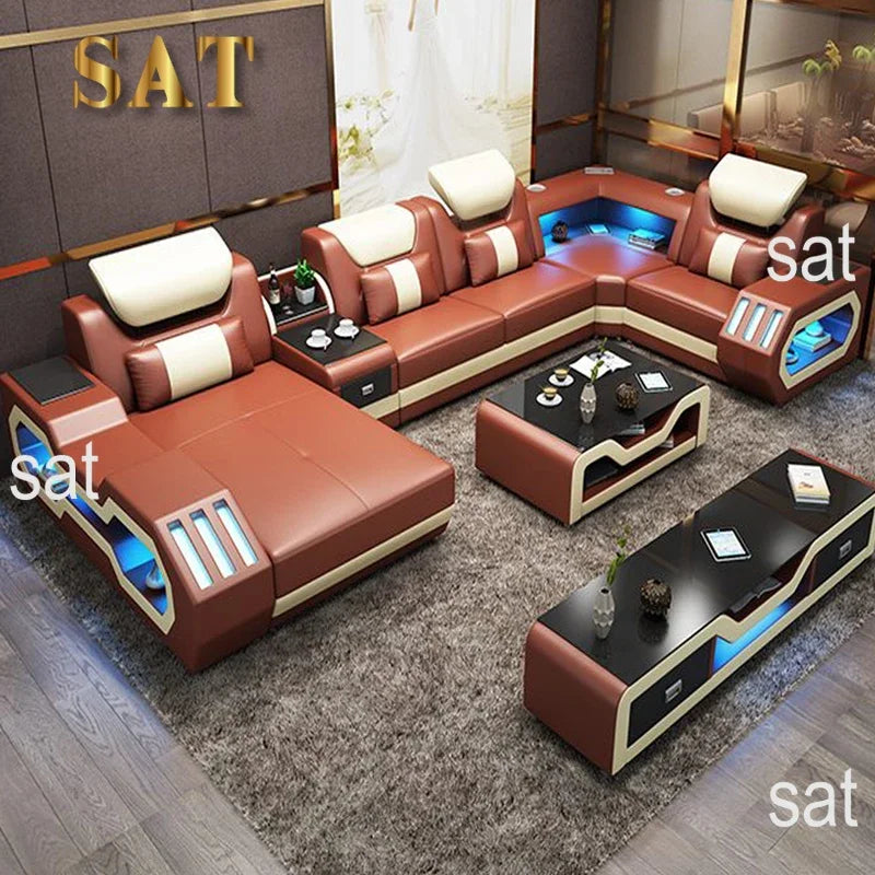 -Modern sofa living room leather high back comfortable home sofa