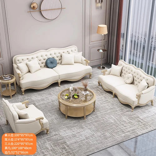 Leather sofa combined living room size apartment Italian light luxury high-end luxury solid wood furniture