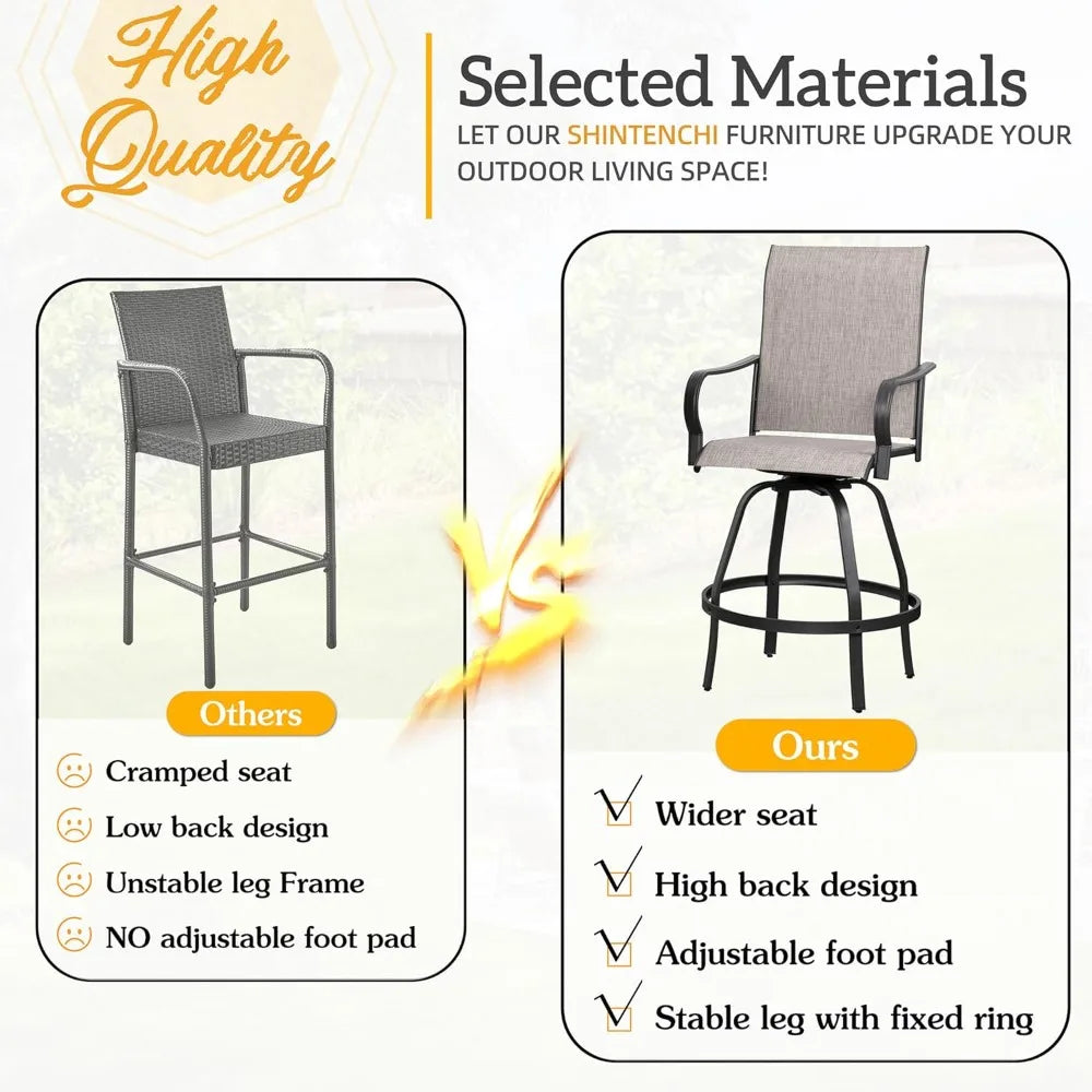 2 Piece Patio Swivel Bar Stools, Outdoor Height Bar Patio Stools& Bar Chairs Set of 2 with High Back, - Hot Sale