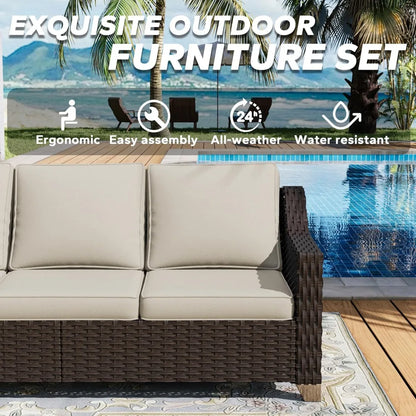 77'' Patio Sofa, All Weather Outdoor Rattan Wicker 3-Seat Sofa High Back Couch with Premium Cushions for Garden Backyard Porch(B