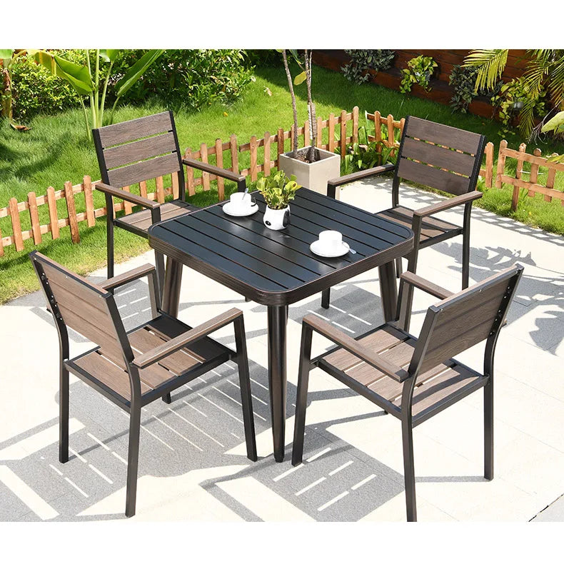 6 Chairs Aluminum Outdoor Furniture WPC Dining Table Chairs Patio Garden Sets