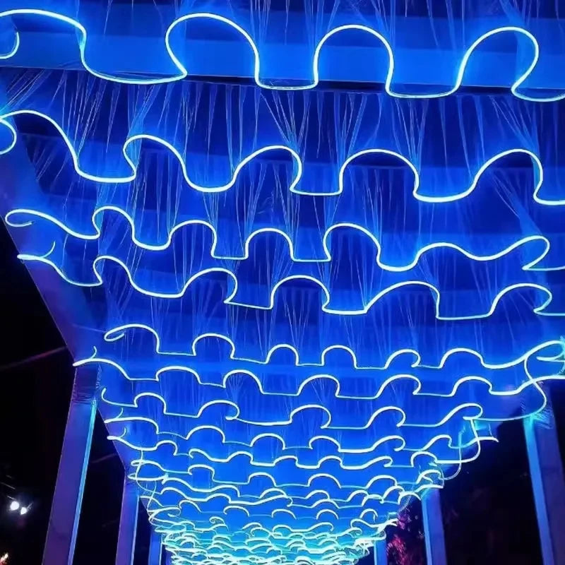 Glowing Curtain for Wedding Ceiling Decor, White Wave Tulle Fabric with Lights, Romantic Party Christmas Event Decoration