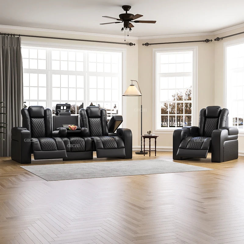 Luxury Theater Furniture Black Color 3seater Electric Cinema Sofa Home Theater Sofa Cinema Living Room Recliner Sofa Chair