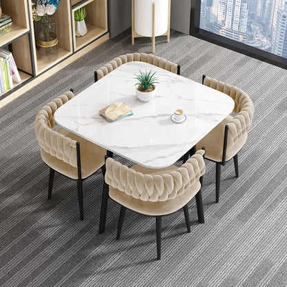 Customized Light Luxury Dining Table and Chair Set Square Rock Slab for Small Apartment Dining Room Furniture