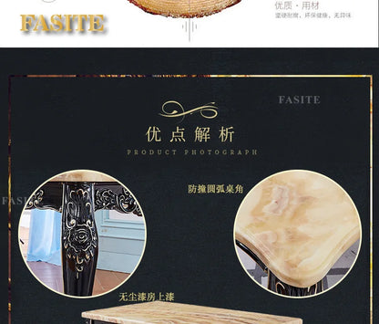 Marble dining table and chair combination Ebony restaurant Solid wood carving flower rectangular American home dining table