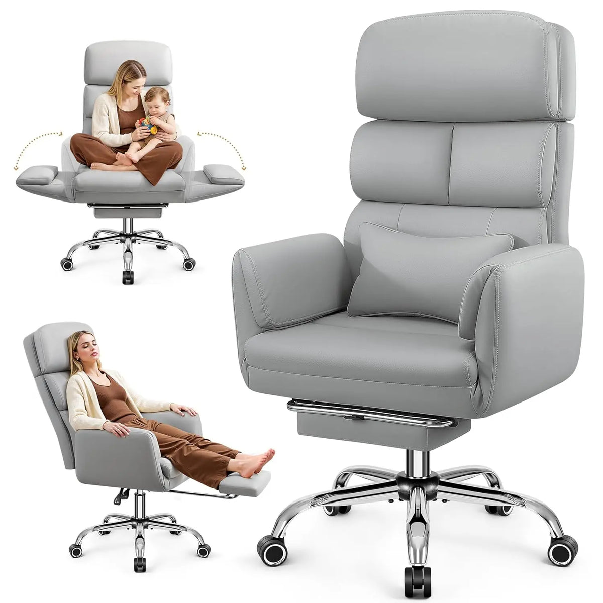 Big and Tall Office Chair 500LBS, Ergonomic High Back Leather Executive Chair, Reclining Swivel with Adjustable, Customized