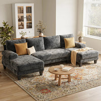 U-Shaped Sectional Couch Double Chaise Chenille Upholstery 112in Modern Living Room Apartment, Customized