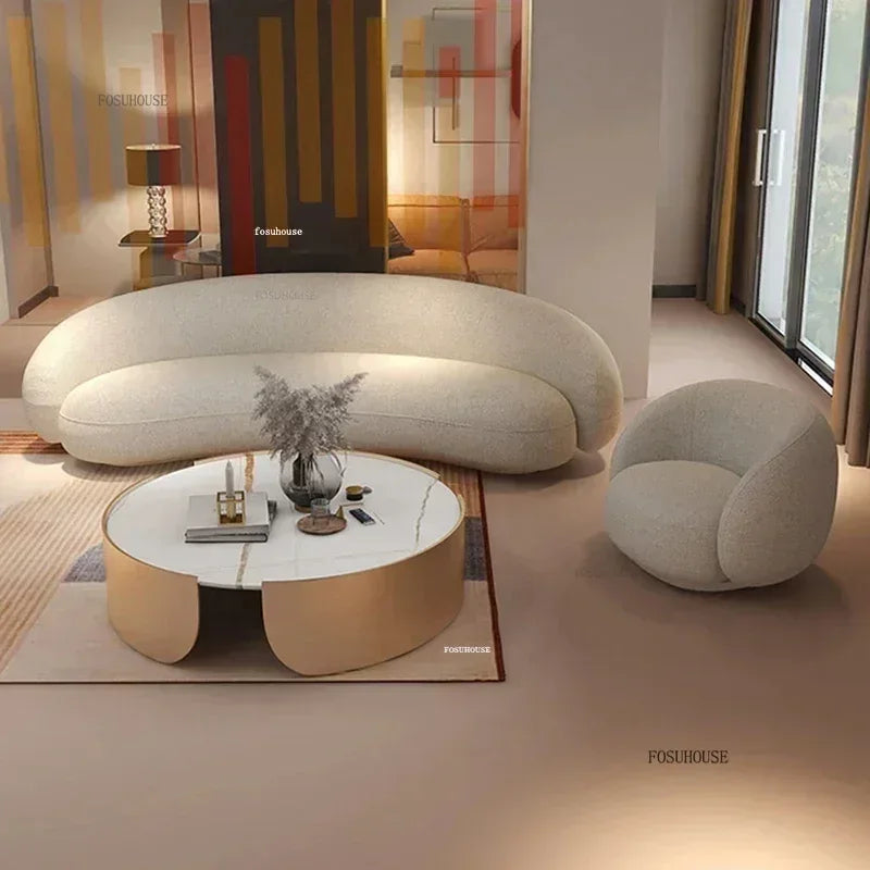 Curved Living Room Sofas Designer Beauty Salon Sofa Clothing Store Rest Area Reception Sofa Cream Style Living Room Furniture GL