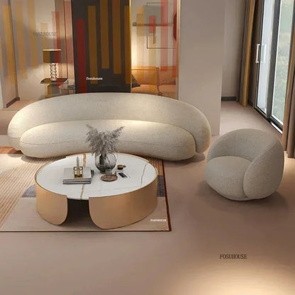 Curved Living Room Sofas Designer Beauty Salon Sofa Clothing Store Rest Area Reception Sofa Cream Style Living Room Furniture GL