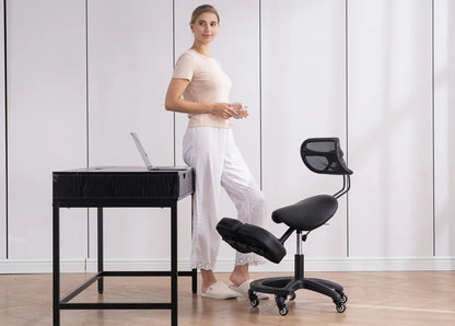 Kneeling Chair Adult Ergonomic Correction Chair Saddle Chair Double Cushion Adjustable Anti-Hunchback Position Learning