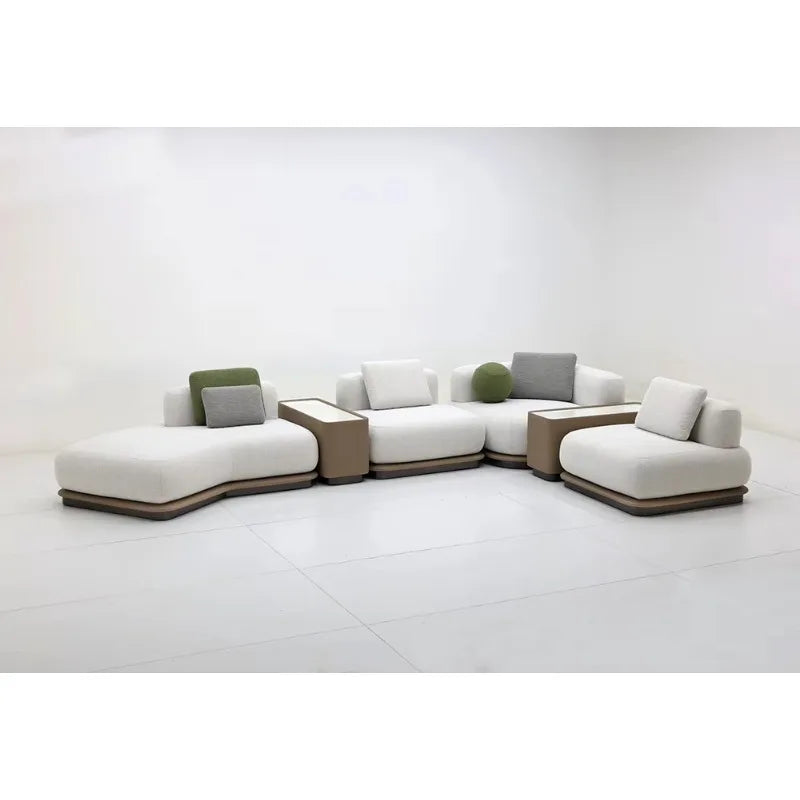 Luxury cream curved sofa set with marble coffee table