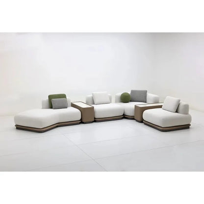 Luxury cream curved sofa set with marble coffee table