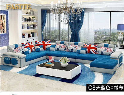 Velvet hanf linen hemp fabric sectional sofas  Living Room Sofa set furniture alon couch puff asiento muebles de sala canape U