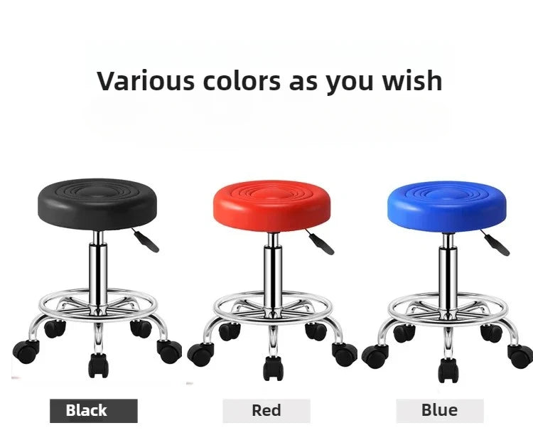 PU Leather Modern Rolling Stool Low Back Height Adjustable Work Salon Drafting Swivel Task Chair with Footrest