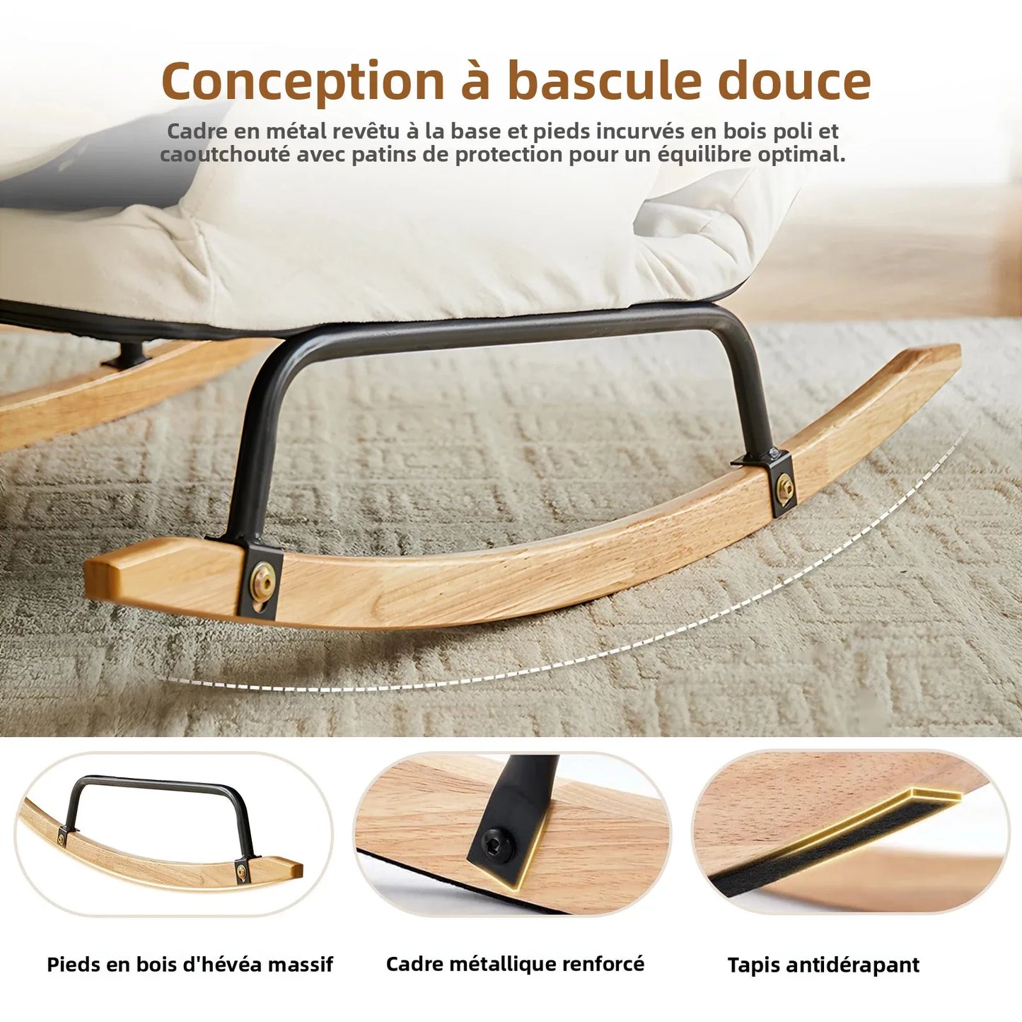 Adjustable Backrest Rocking Chair Wide Seat Living Room Rocker for Comfortable Relaxation