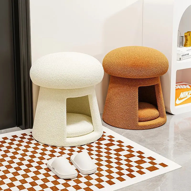 Creative Cat Nest Shoe Changing Stool Household Cream Style Mushroom Low Stool Entrance Entrance Storage Stool Multi-functional
