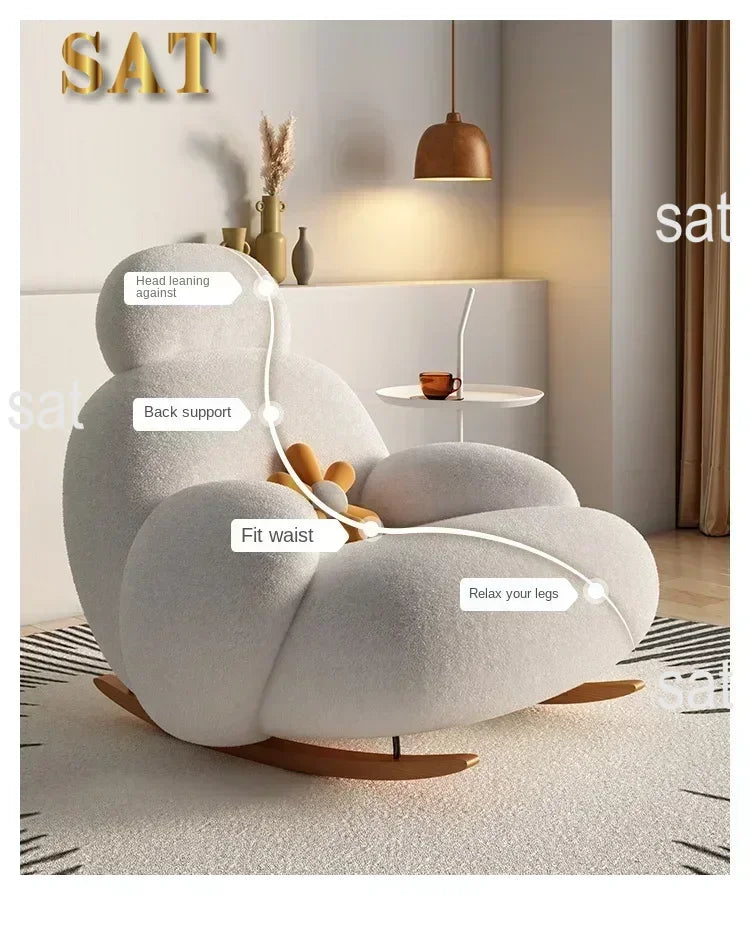 Fluffy White Living Room Chair, Modern Cute Ergonomic Floor Lounge Recliner, Meuble Salon Home Furniture Rocking Chair  Designer
