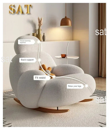 Fluffy White Living Room Chair, Modern Cute Ergonomic Floor Lounge Recliner, Meuble Salon Home Furniture Rocking Chair  Designer