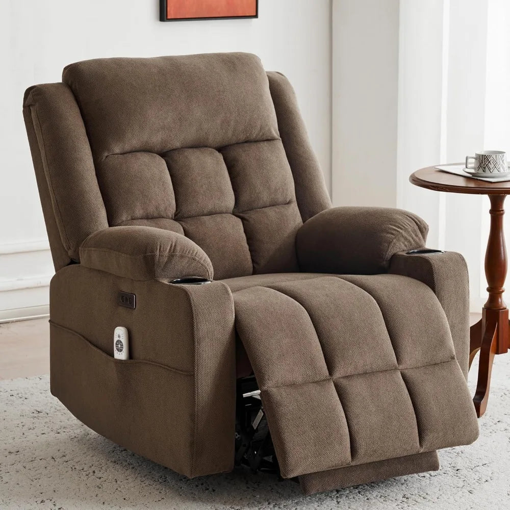 Elderly Power Lift Recliners With Heat And Massage Plush Oversized Chairs For Comfort Enhanced Fabric Recliners For Adults Home