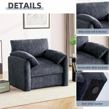 Chenille Oversized Armchair, 38.6" Wide Accent Chairs for Living Room & Bedroom Modern Lounge Chair, Upholstered Mid-Century
