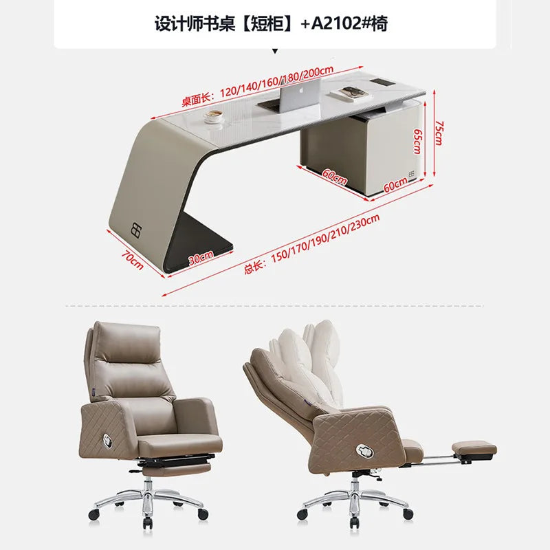 High end light luxury stone table, high-end office desk and chair combination, home L-shaped computer, high-end medical beauty