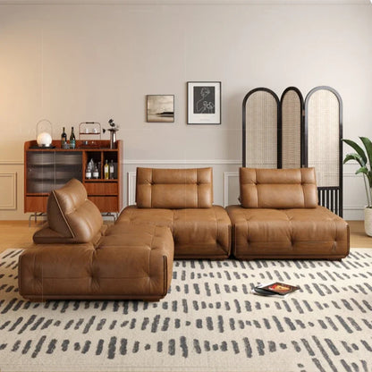 European Living Room Couch, Brown Modular Design, Villa Corner Sectional Style, Double Lounge Leather Canape Salon Furniture
