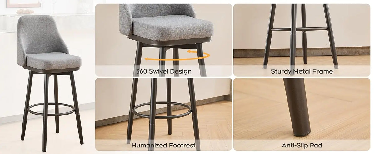 2PCS Chenille  Adjustable Height Swivel Bar Stools with Back, Modern Tall Barstools For Kitchen Island, Dining Room, Cafe