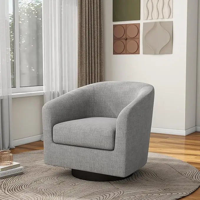 Faux Leather Swivel Barrel Accent Chairs, 360° Swivel Round Single Sofa Chair, Comfy Upholstered Club Armchair for Liv