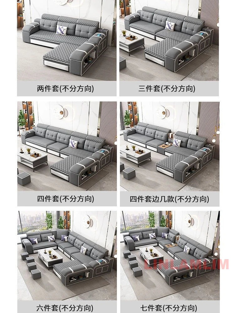 MANBAS Modern U-Shaped Fabric Sectional Sofa with Storage, Adjustable Headrests & USB Charging - Comfortable Quilted Upholstery