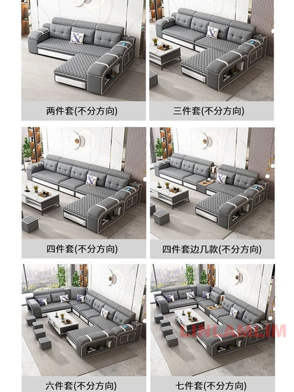 MANBAS Modern U-Shaped Fabric Sectional Sofa with Storage, Adjustable Headrests & USB Charging - Comfortable Quilted Upholstery