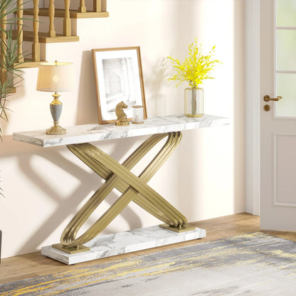 Tribesigns 55 Inch Modern Console Table, Faux Marble Gold Entryway Table Behind Sofa Couch, Narrow Rectangular Sofa Table