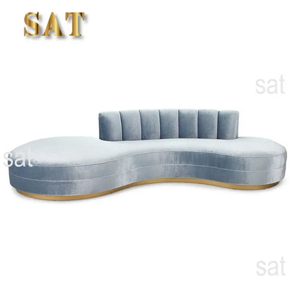 -Luxury Living Room Gold Stainless Steel Curved Sofa Velvet Upholstered Hotel Home Sofa