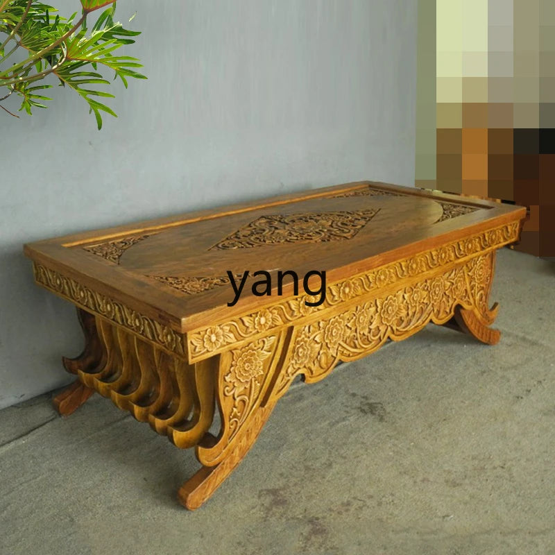 Solid wood carving flower coffee table ancient and modern log furniture old elm coffee table