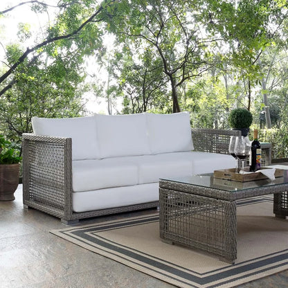 Gray and White Wicker Outdoor Patio Sofa Couch