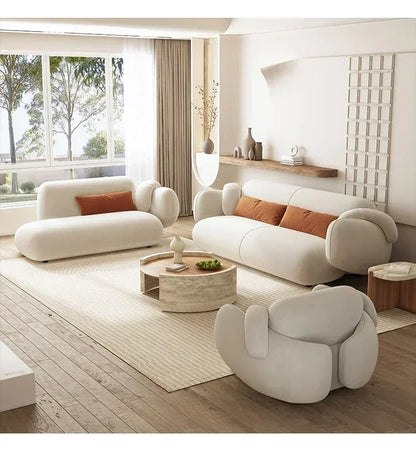White Technology Cloth Sofa Set Modern King Size Foam Sponge Tatami Couch Large Reading Design Soft Big Bank Bedroom Furniture