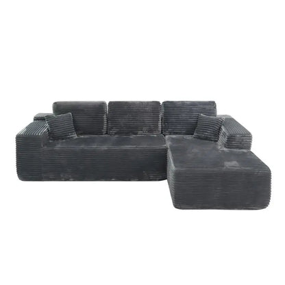 L-Shaped Modular Cloud Sectional Sofa with Deep Seat, Upholstered in Plush Corduroy Fabric, No Assembly Needed, Grey for Living