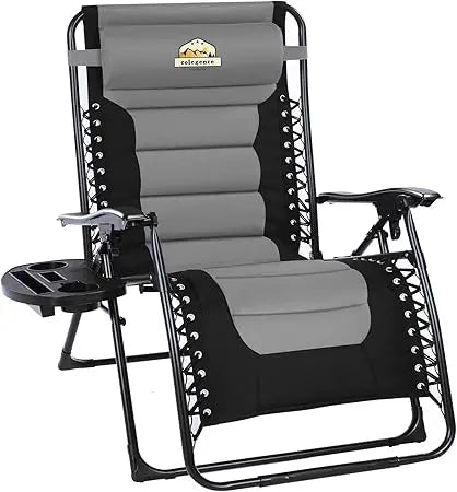 Oversized Padded Zero Gravity Lounge Chair, Foldable Patio Anti Gravity Reclining Chairs Folding Lawn Recliner with Cup Holder f
