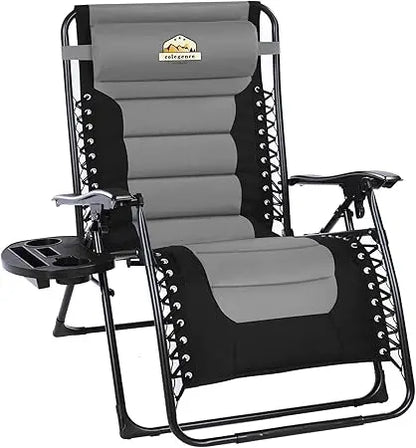 Oversized Padded Zero Gravity Lounge Chair, Foldable Patio Anti Gravity Reclining Chairs Folding Lawn Recliner with Cup Holder f