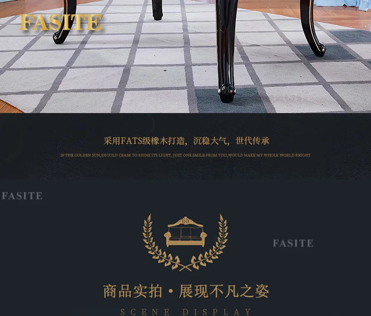 Marble dining table and chair combination Ebony restaurant Solid wood carving flower rectangular American home dining table