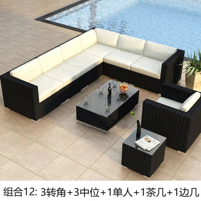Terrace Modern Garden Sofas Outdoor Combination Courtyard Nordic Garden Sofas Waterproof Pe Rattan Furniture Sofá Jardín MHHYSF