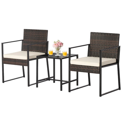 Garden Furniture Sets3 Piece Patio Furniture Set Woven PE Wicker Chairs with Tempered Glass Table Modern Outdoor Lounge