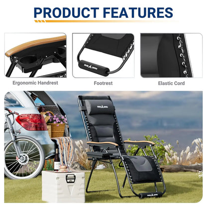 Oversized Zero Gravity Chair Outdoor, Anti Gravity Patio Padding Chairs Folding Adjustable with Cup Holder, Foot Pad & Padded He
