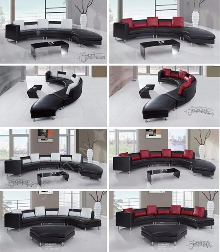 Leather Curved Sectional Sofa Set Low Price Living Room Furniture for Apartment Home Furniture with Sponge Filling
