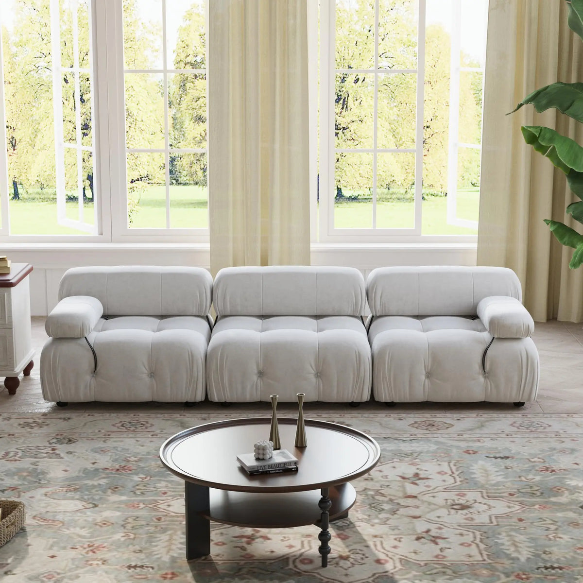 Living Room Furniture Mario Bellini Modern Nordic L Shape 3 4 5 6 7 Seater White Velvet Modular Sectional Sofa Couch Set