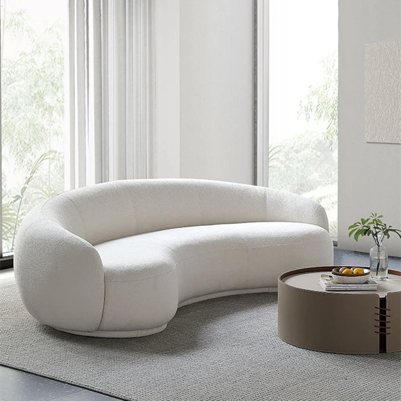 Lamb fleece curved fabric sofa living room modern light luxury cream style
