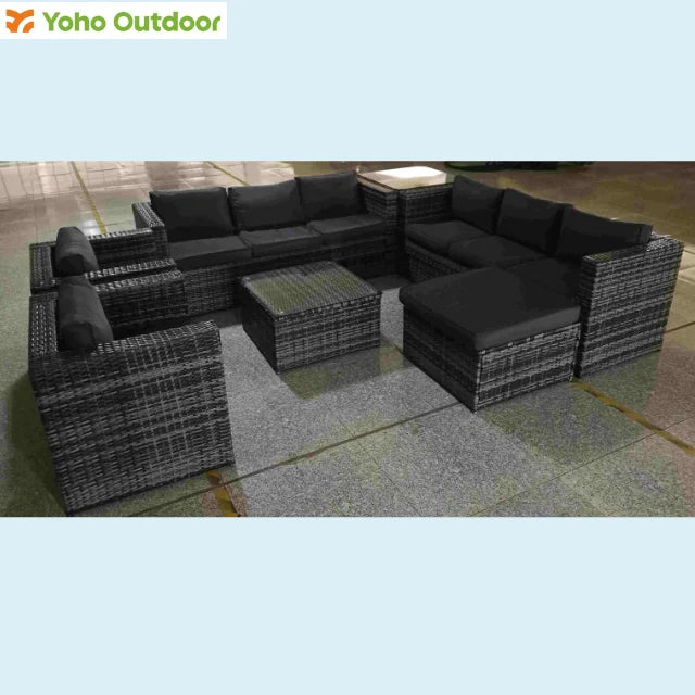 9 Seater 7-Piece Outdoor Sectional Sofa with PE Rattan Wicker and Durable Steel Frame for Garden Patio Furniture